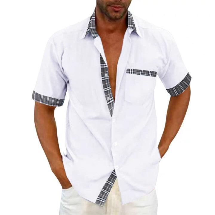 Camisa Manga Corta para Hombre con Detalle a Cuadros