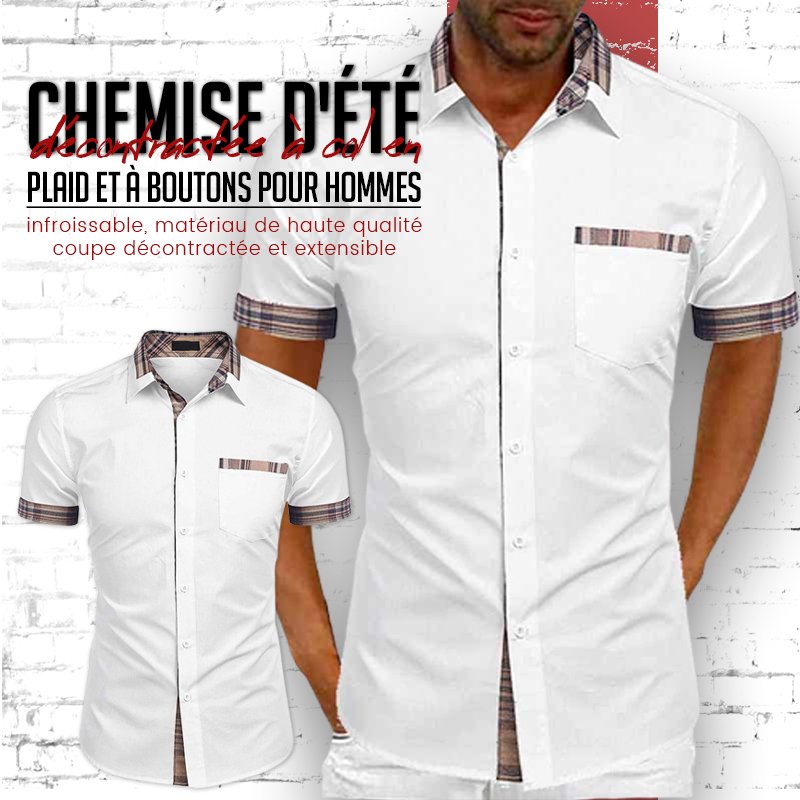 Camisa Manga Corta para Hombre con Detalle a Cuadros