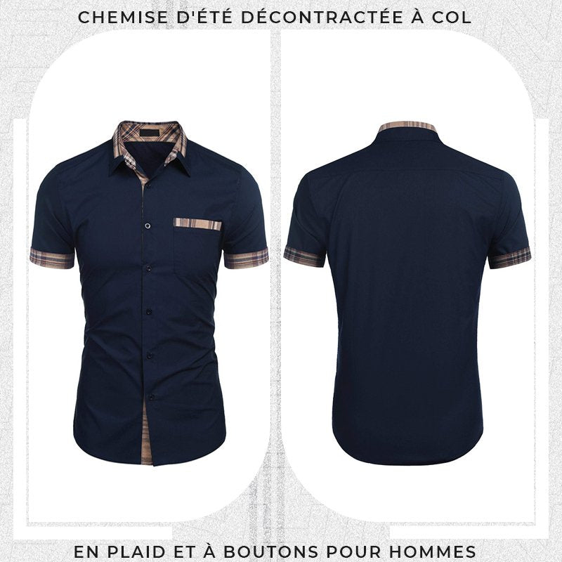 Camisa Manga Corta para Hombre con Detalle a Cuadros