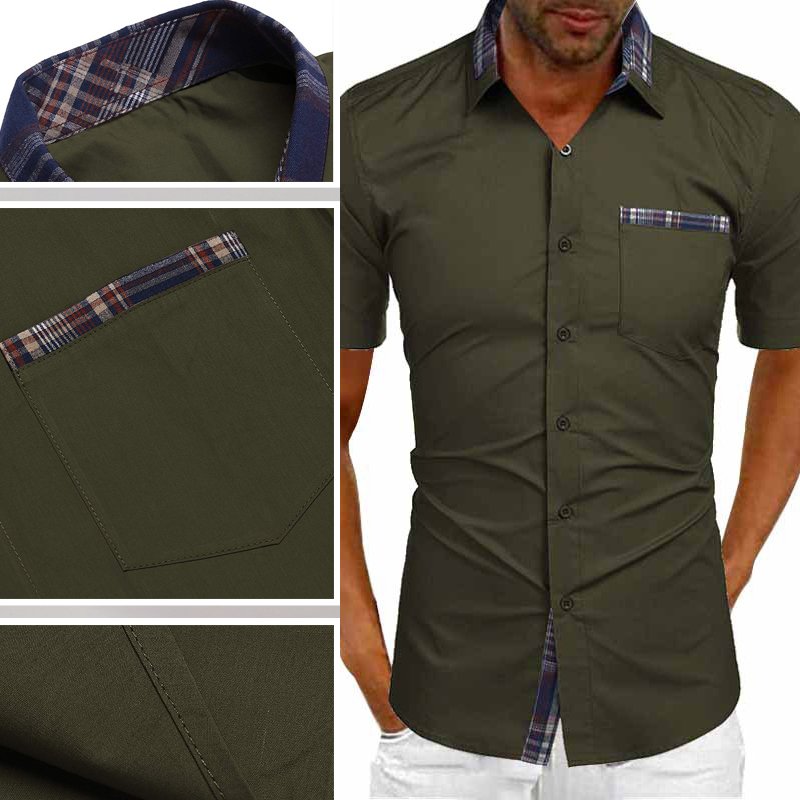 Camisa Manga Corta para Hombre con Detalle a Cuadros