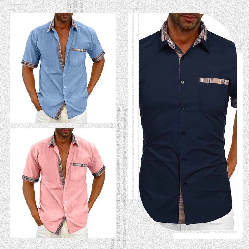Camisa Manga Corta para Hombre con Detalle a Cuadros