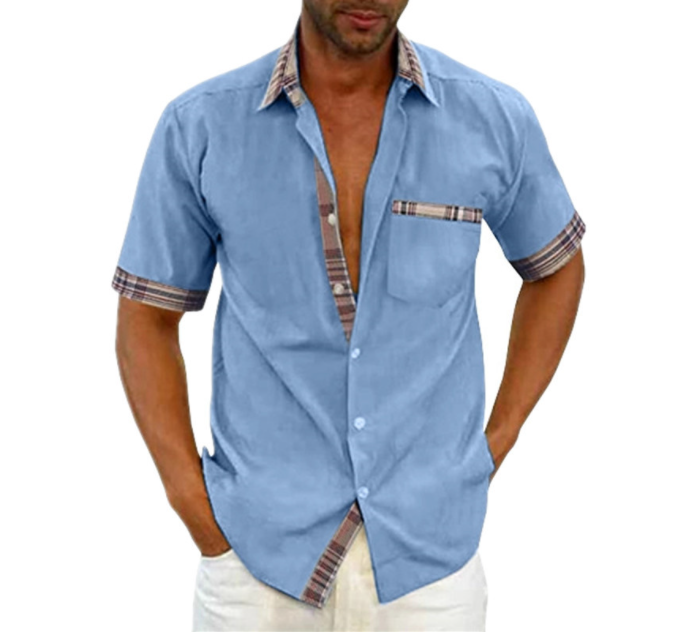 Camisa Manga Corta para Hombre con Detalle a Cuadros