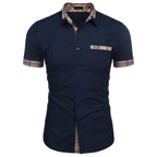 Camisa Manga Corta para Hombre con Detalle a Cuadros
