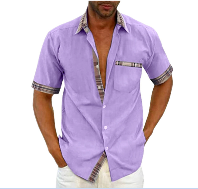 Camisa Manga Corta para Hombre con Detalle a Cuadros