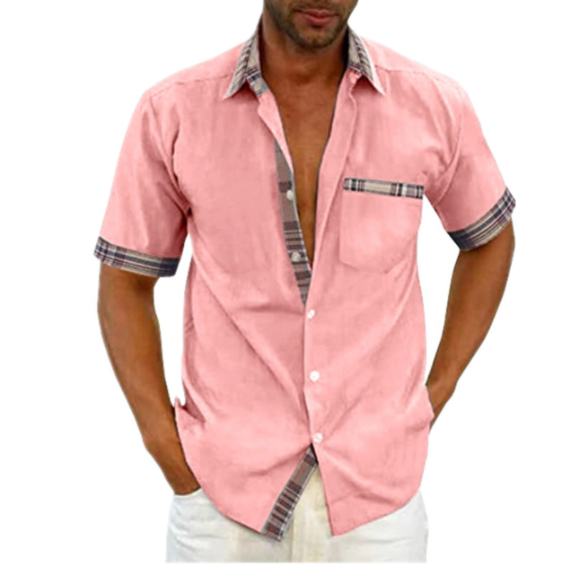 Camisa Manga Corta para Hombre con Detalle a Cuadros