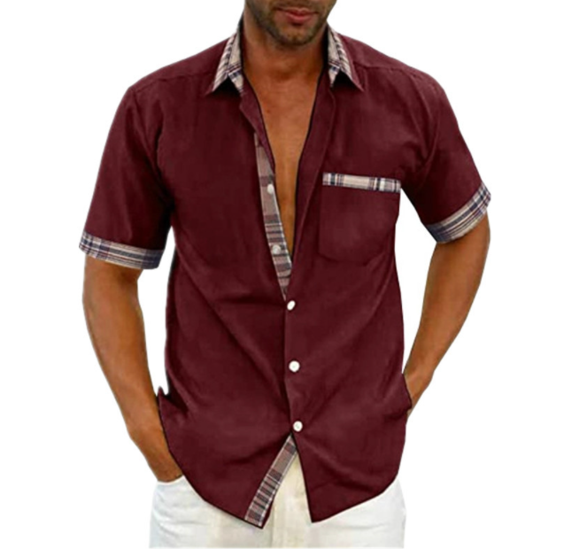 Camisa Manga Corta para Hombre con Detalle a Cuadros