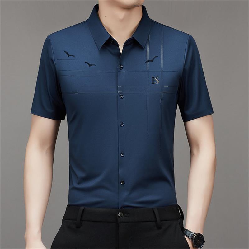 Camisa Manga Corta de Seda Fría para Hombre