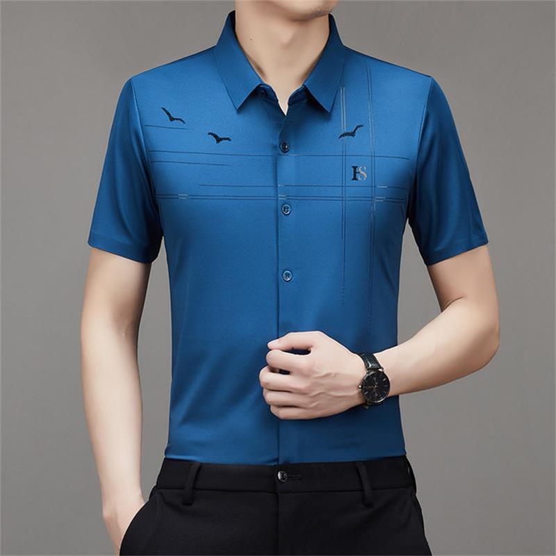 Camisa Manga Corta de Seda Fría para Hombre
