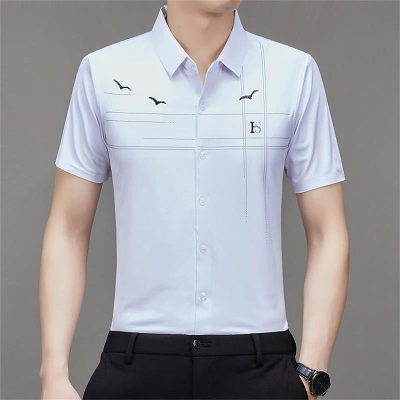 Camisa Manga Corta de Seda Fría para Hombre