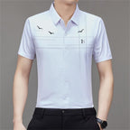Camisa Manga Corta de Seda Fría para Hombre