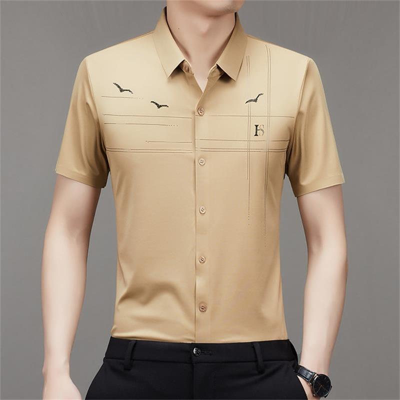 Camisa Manga Corta de Seda Fría para Hombre
