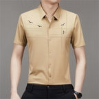 Camisa Manga Corta de Seda Fría para Hombre