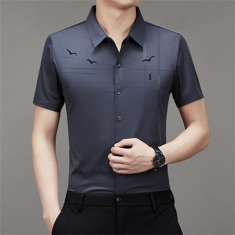Camisa Manga Corta de Seda Fría para Hombre