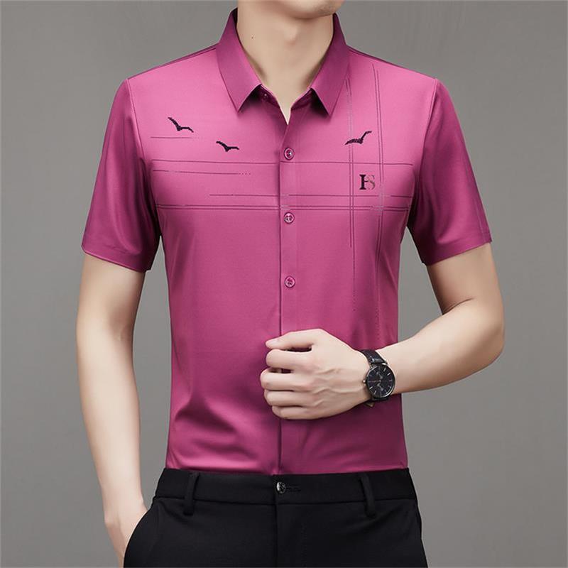 Camisa Manga Corta de Seda Fría para Hombre