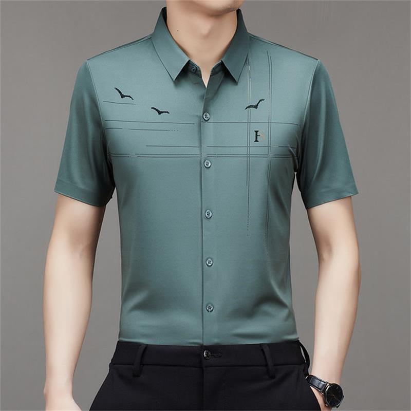 Camisa Manga Corta de Seda Fría para Hombre