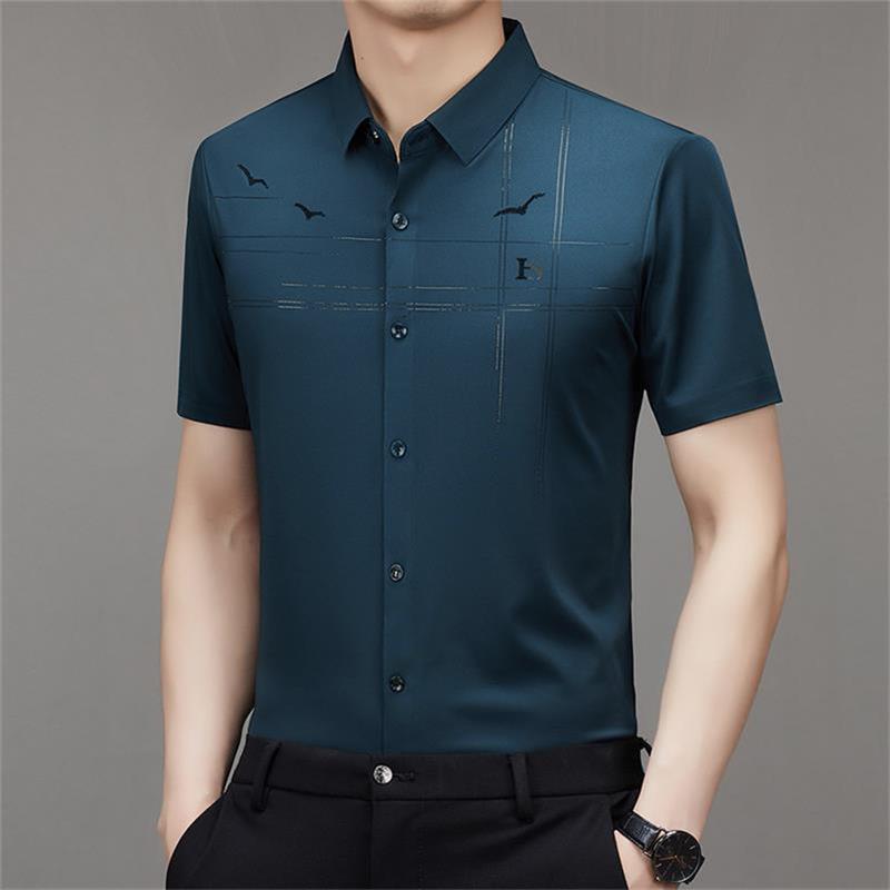 Camisa Manga Corta de Seda Fría para Hombre