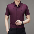 Camisa Manga Corta de Seda Fría para Hombre