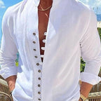 Camisa Manga Larga Cuello Mao para Hombre Estilo Lino