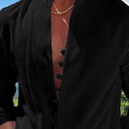 Camisa Manga Larga Cuello Mao para Hombre Estilo Lino