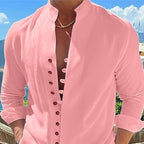 Camisa Manga Larga Cuello Mao para Hombre Estilo Lino
