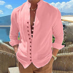 Camisa Manga Larga Cuello Mao para Hombre Estilo Lino
