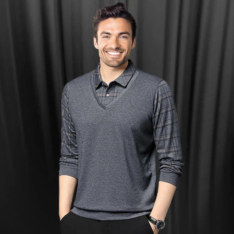 Camisa Manga Larga Efecto Dos Piezas para Hombre
