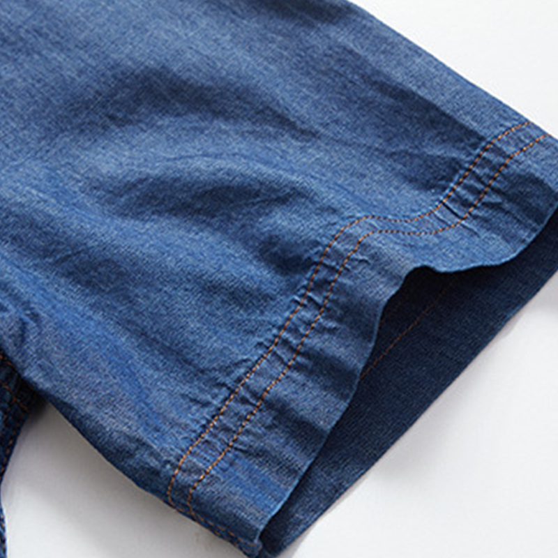 Camisa de Mezclilla Manga Corta para Hombre con Doble Bolsillo