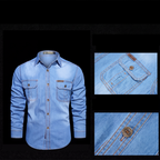 Camisa de Mezclilla Manga Larga para Hombre con Bolsillos