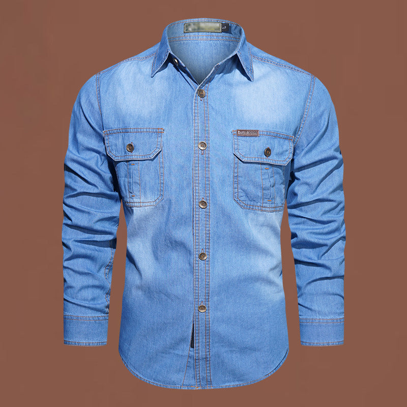 Camisa de Mezclilla Manga Larga para Hombre con Bolsillos