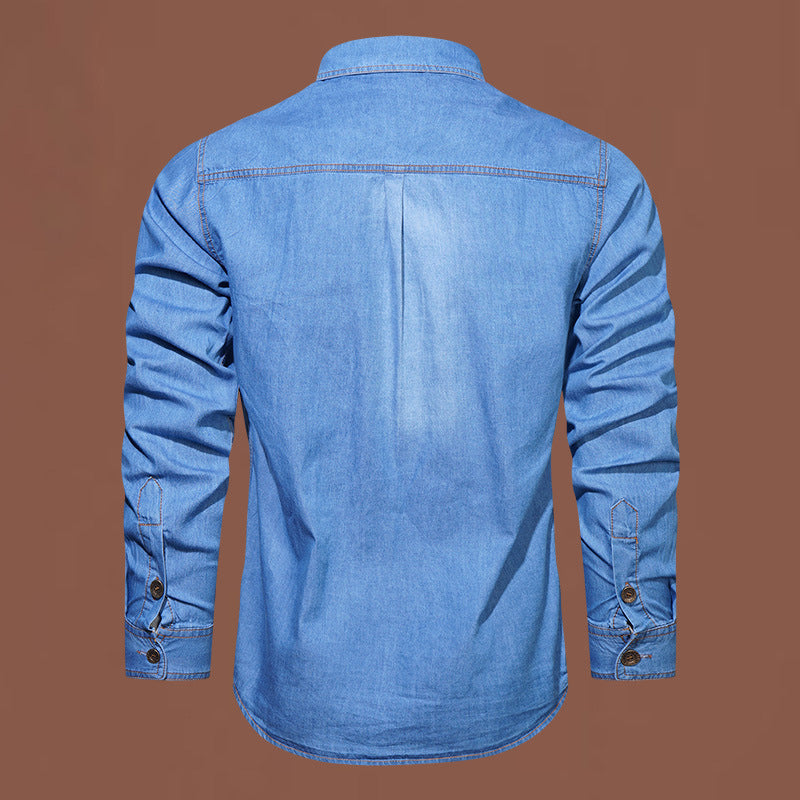Camisa de Mezclilla Manga Larga para Hombre con Bolsillos