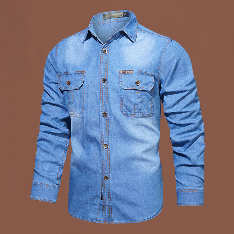 Camisa de Mezclilla Manga Larga para Hombre con Bolsillos