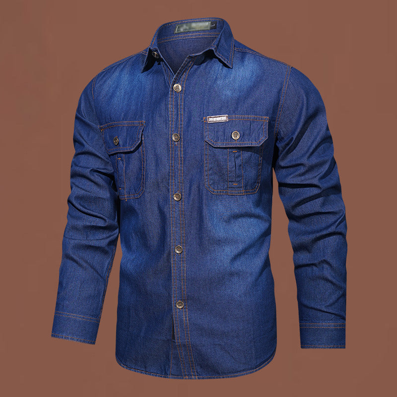 Camisa de Mezclilla Manga Larga para Hombre con Bolsillos