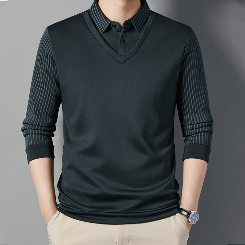 Camisa Polo Manga Larga Forrada para Hombre Efecto Dos Piezas