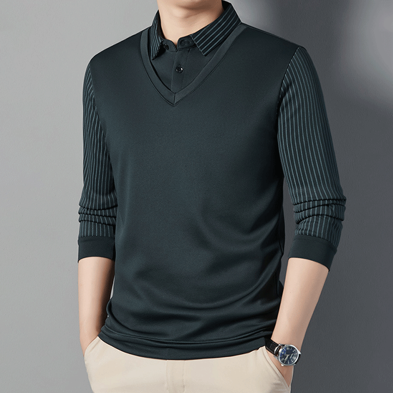 Camisa Polo Manga Larga Forrada para Hombre Efecto Dos Piezas