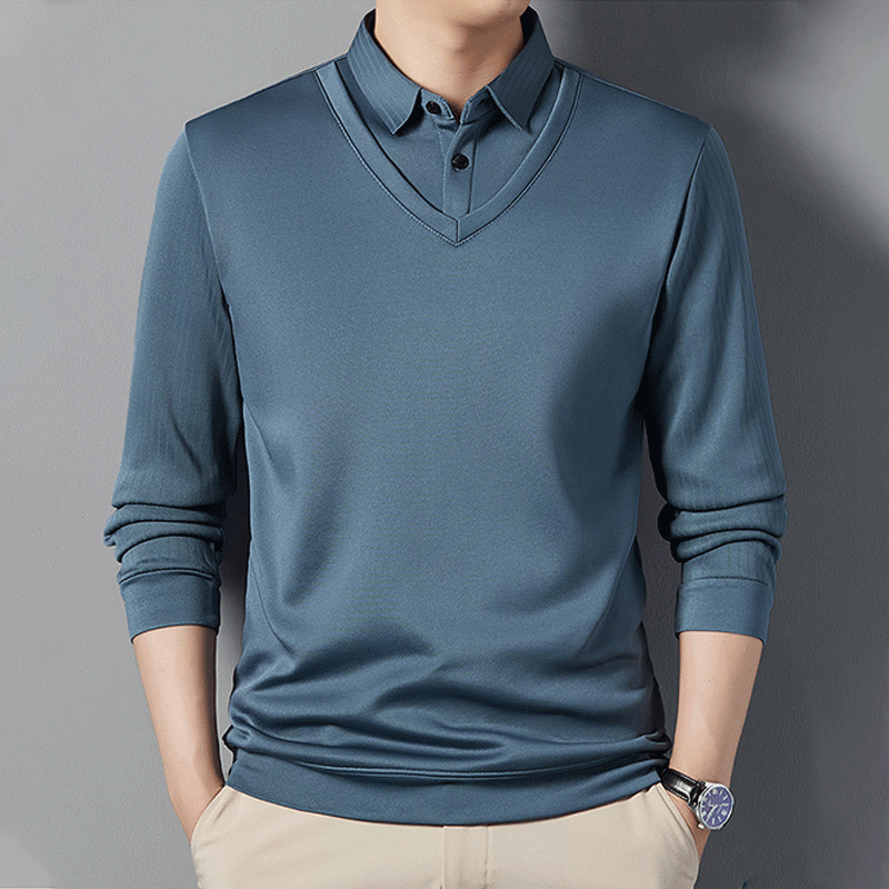 Camisa Polo Manga Larga Forrada para Hombre Efecto Dos Piezas