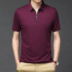 Camisa Polo de Seda Fría para Hombre con Cierre