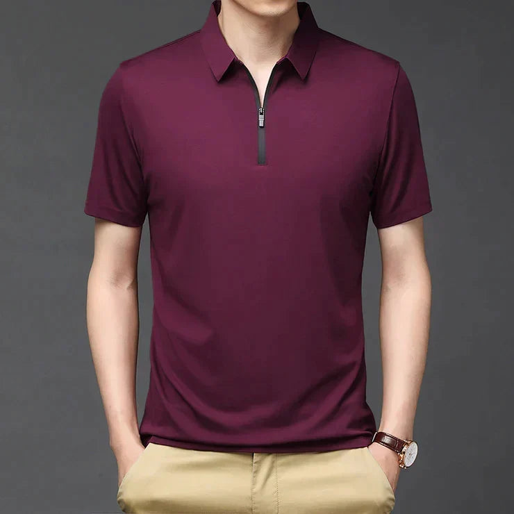 Camisa Polo de Seda Fría para Hombre con Cierre