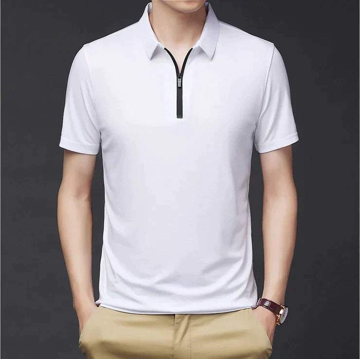 Camisa Polo de Seda Fría para Hombre con Cierre