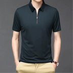Camisa Polo de Seda Fría para Hombre con Cierre