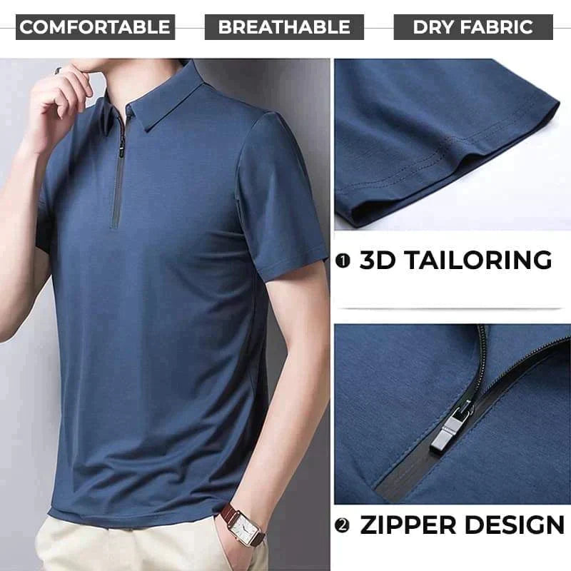 Camisa Polo de Seda Fría para Hombre con Cierre