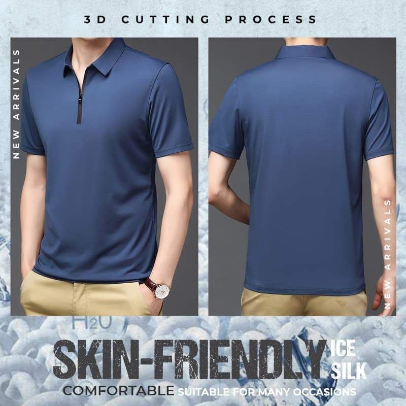 Camisa Polo de Seda Fría para Hombre con Cierre