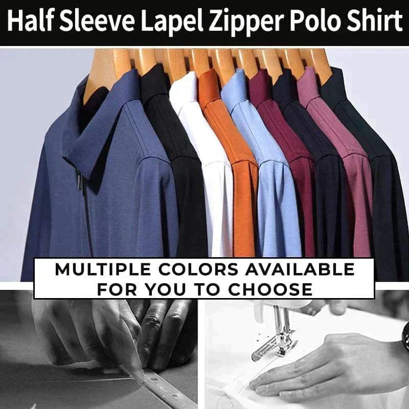 Camisa Polo de Seda Fría para Hombre con Cierre