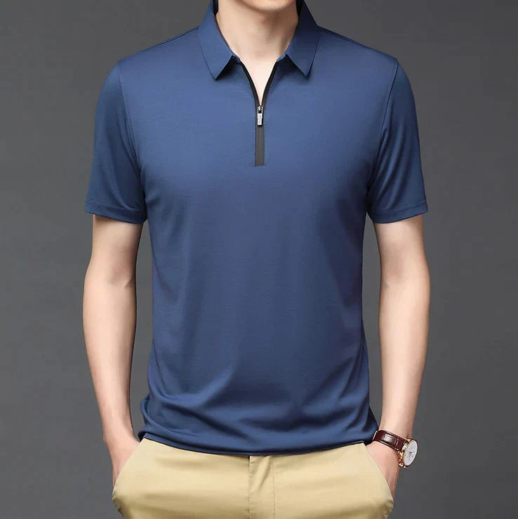 Camisa Polo de Seda Fría para Hombre con Cierre