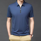 Camisa Polo de Seda Fría para Hombre con Cierre
