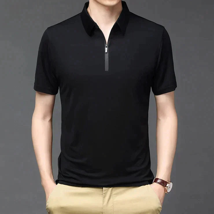 Camisa Polo de Seda Fría para Hombre con Cierre