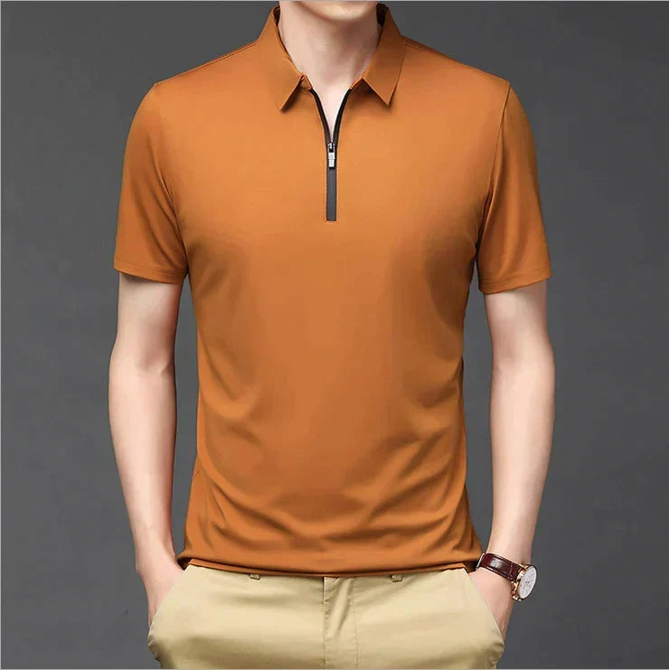 Camisa Polo de Seda Fría para Hombre con Cierre