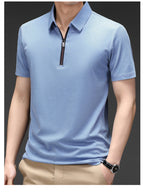 Camisa Polo de Seda Fría para Hombre con Cierre