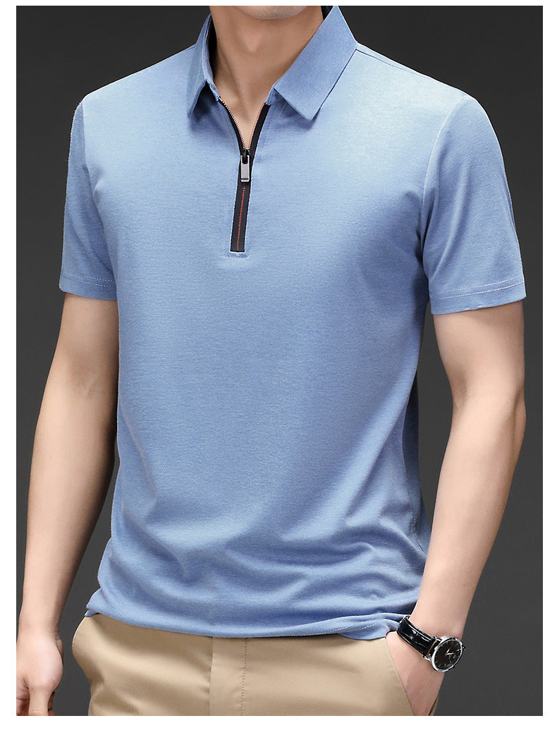 Camisa Polo de Seda Fría para Hombre con Cierre