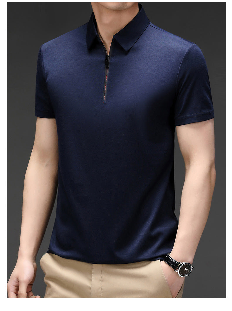 Camisa Polo de Seda Fría para Hombre con Cierre
