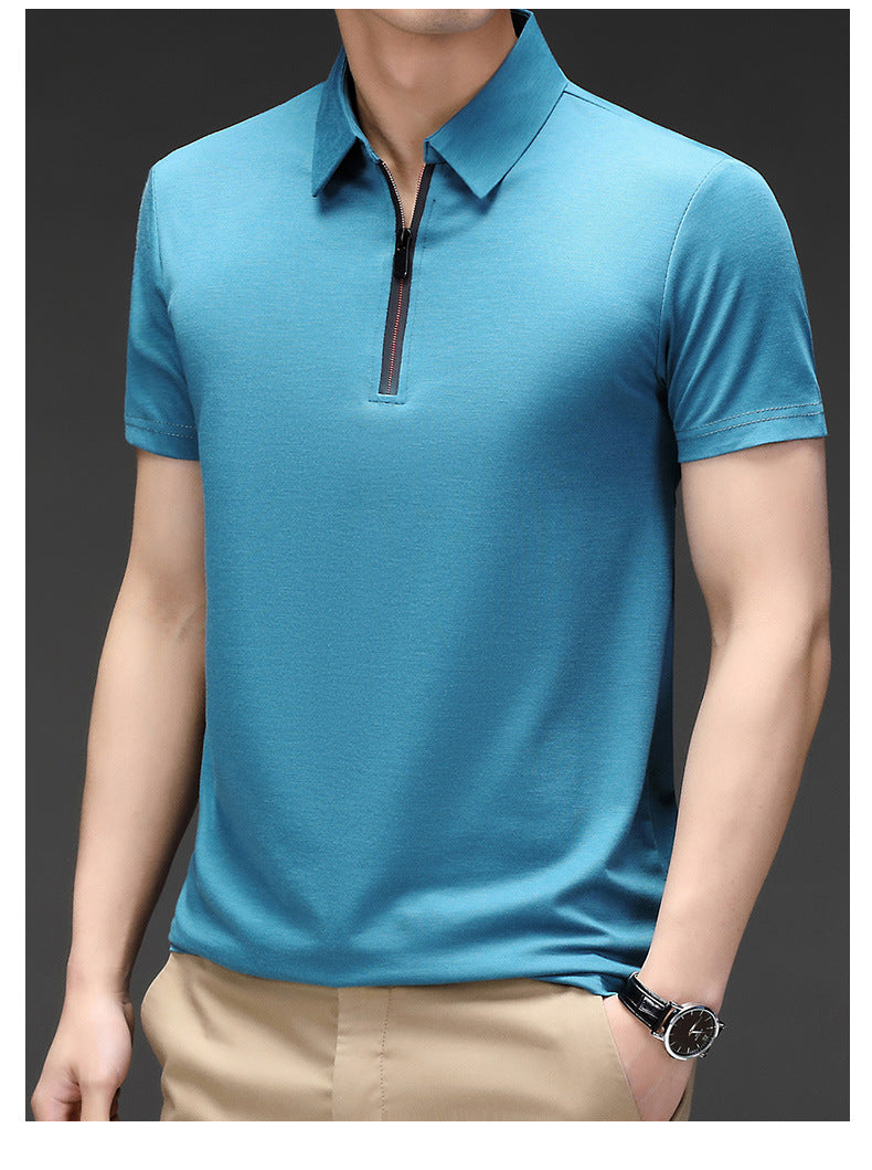Camisa Polo de Seda Fría para Hombre con Cierre